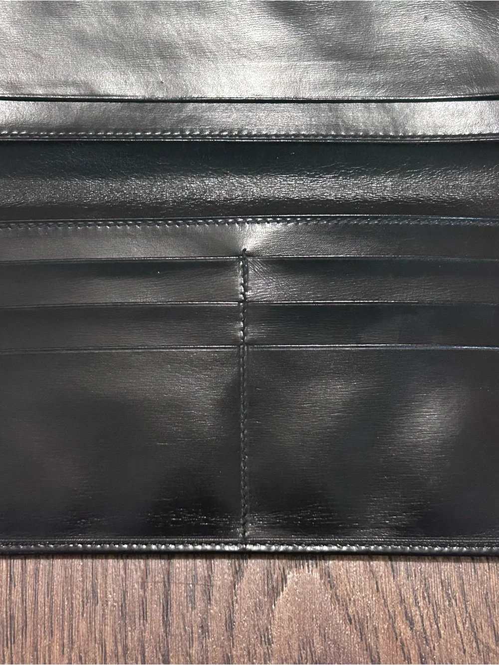 Vintage Lanvin EUC Black Leather Long Coat Wallet Bifold Gold Tips Italy